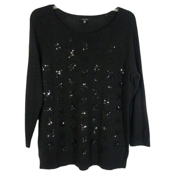 Talbots Black Sequin Snowflake Lambswool Blend Sweater Womens Size M Pullover - Picture 1 of 7